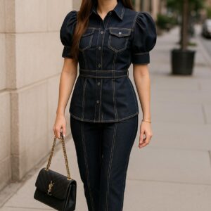 Black Cord Set With Thread Detailing