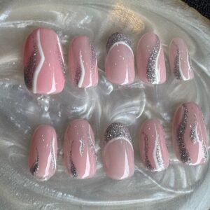 Nude Pink Electric Silver Nail Art