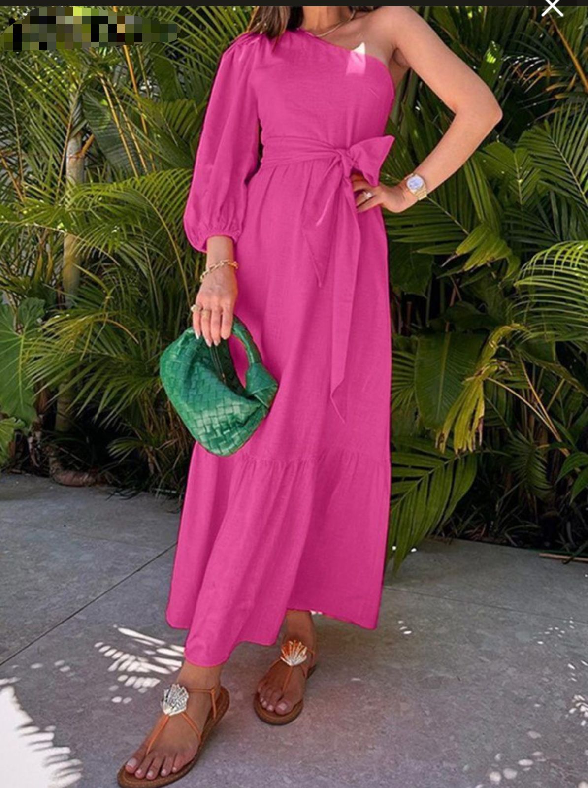 One Shoulder Puff Sleeves Dress - Image 3