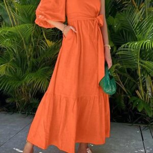 One Shoulder Puff Sleeves Dress