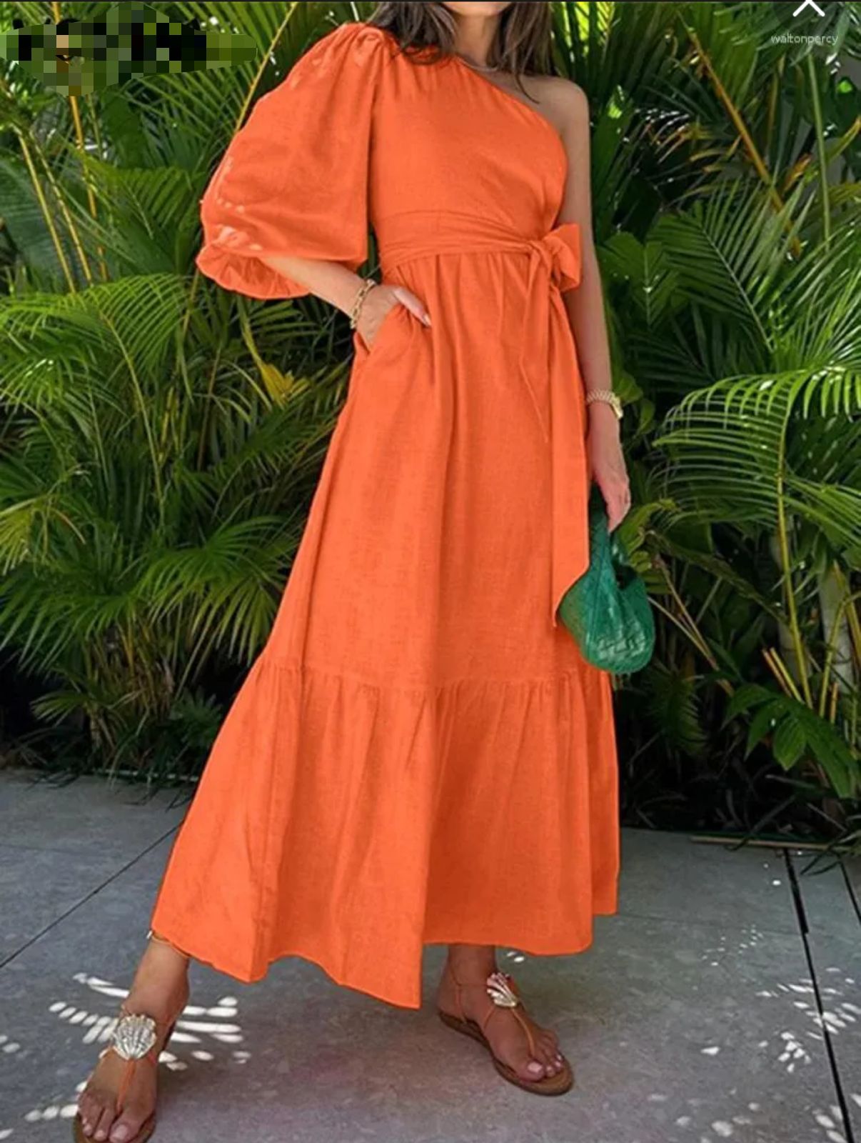 One Shoulder Puff Sleeves Dress